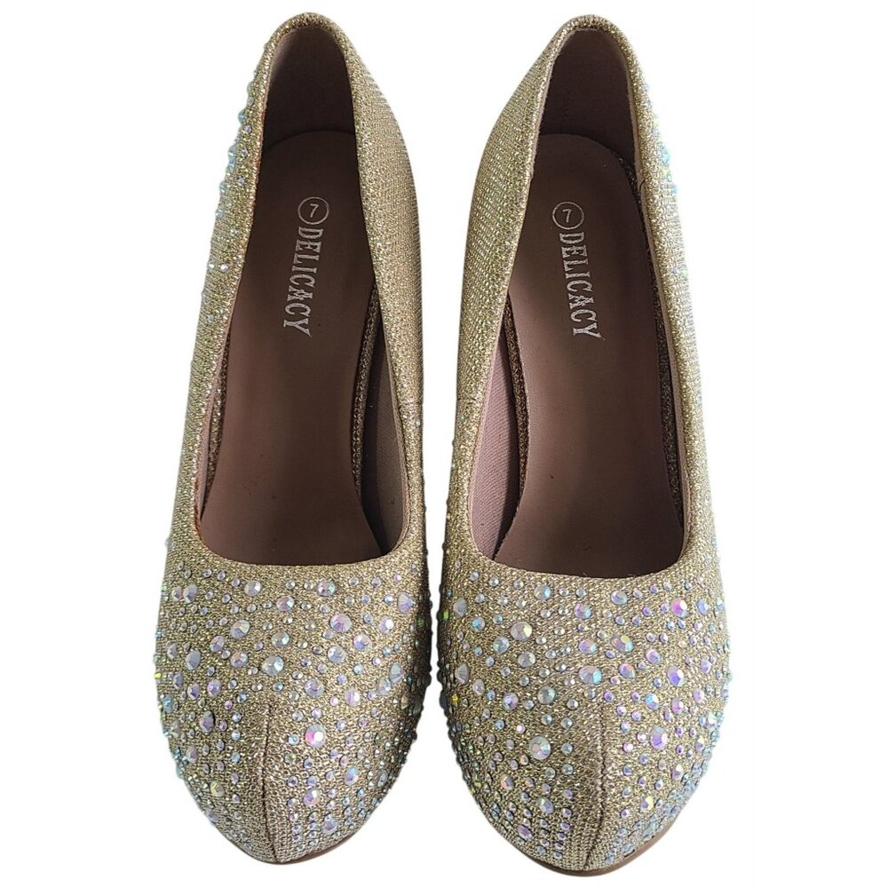 Delicacy Women's Sunset Gold Glitter Rhinestone Glam High Heel Pumps Hot Fashion